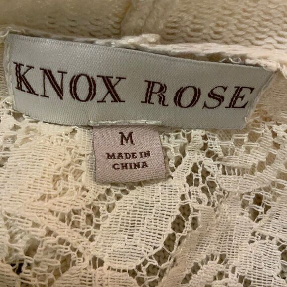 Knox Rose Cream Waterfall Lace Insert Open Cardigan Sweater Medium - Picture 10 of 12